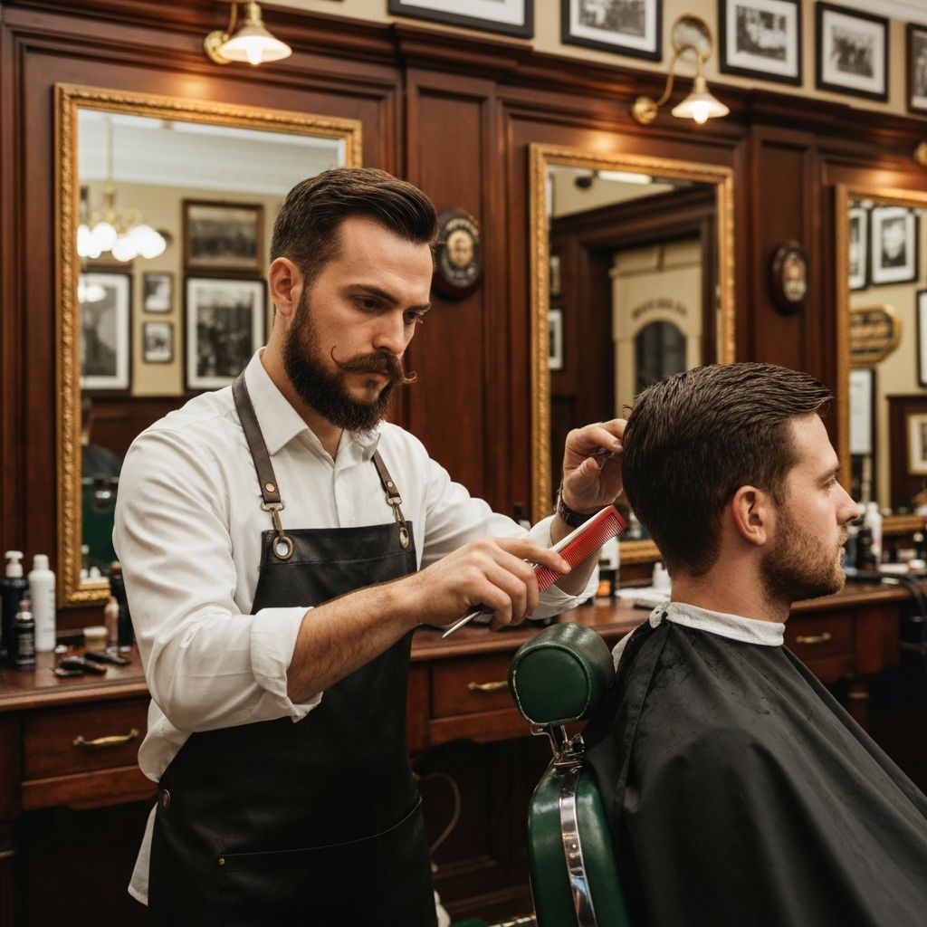Ilia at work in the barbershop